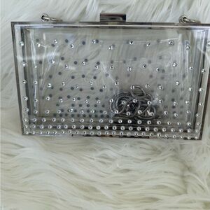 Silver Studded Clear Clutch